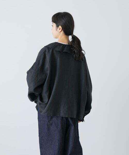 新品タグ付◉ BLACK かぐれ リネンフリルカラーシャツ リネンフリルカラーシャツ（シャツ/ブラウス）｜かぐれ（カグレ）の