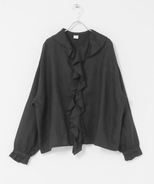 かぐれ（カグレ）の「リネンフリルカラーシャツ（シャツ/ブラウス・レディース・オフホワイト/ブラック/ライトグレー・FREE）」の5枚目の写真