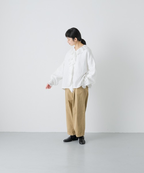 かぐれ(カグレ)の「リネンフリルカラーシャツ(シャツ/ブラウス・レディース・オフホワイト/ブラック/ライトグレー・FREE)」の9枚目の写真