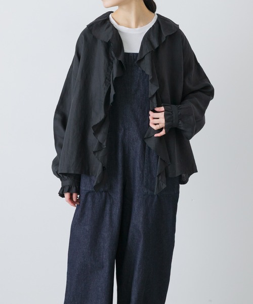 かぐれ(カグレ)の「リネンフリルカラーシャツ(シャツ/ブラウス・レディース・オフホワイト/ブラック/ライトグレー・FREE)」の11枚目の写真