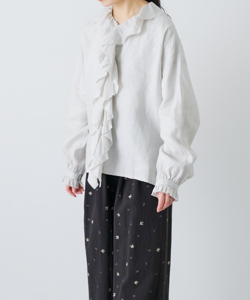 かぐれ(カグレ)の「リネンフリルカラーシャツ(シャツ/ブラウス・レディース・オフホワイト/ブラック/ライトグレー・FREE)」の18枚目の写真