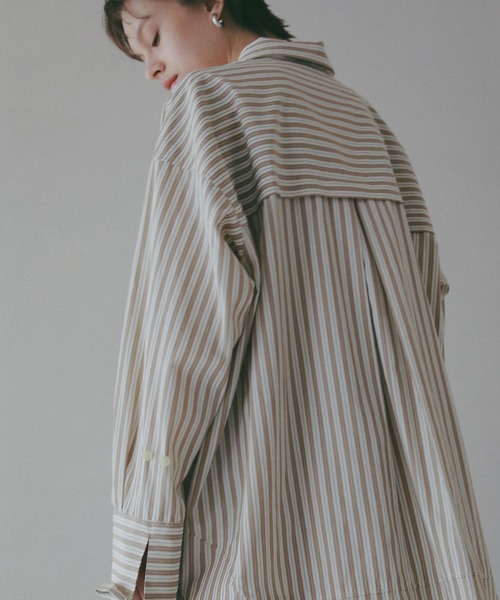 BAYFLOW（ベイフロー）の「【EF(エフ)】ストライプビッグシャツ（WOMEN）（シャツ/ブラウス・レディース・ブルー/ベージュ・FREE）」の5枚目の写真