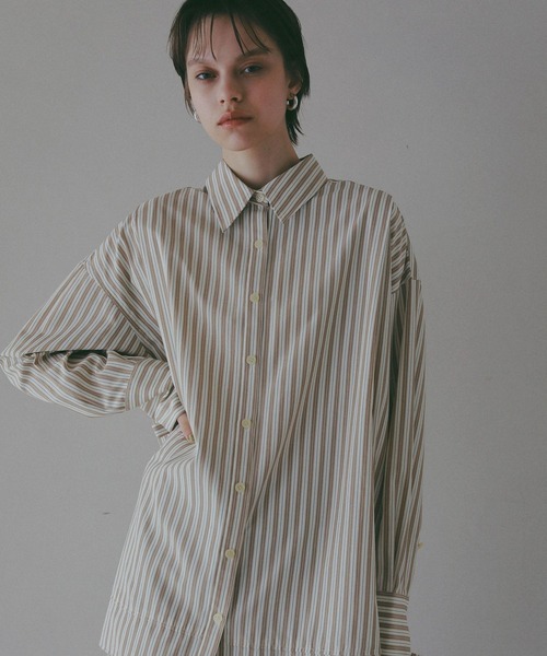 BAYFLOW（ベイフロー）の「【EF(エフ)】ストライプビッグシャツ（WOMEN）（シャツ/ブラウス・レディース・ブルー/ベージュ・FREE）」の8枚目の写真