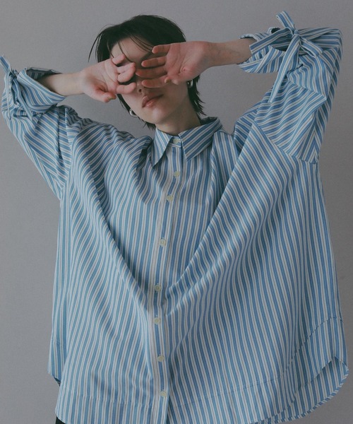 BAYFLOW（ベイフロー）の「【EF(エフ)】ストライプビッグシャツ（WOMEN）（シャツ/ブラウス・レディース・ブルー/ベージュ・FREE）」の14枚目の写真