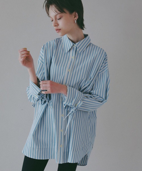 BAYFLOW（ベイフロー）の「【EF(エフ)】ストライプビッグシャツ（WOMEN）（シャツ/ブラウス・レディース・ブルー/ベージュ・FREE）」の15枚目の写真