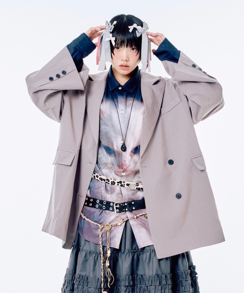 Never mind the XU / Chikashitsu+（ネバーマインド ザ エックスユー / チカシツプラス）の「【Nerd out XU】big stripe tailored jacket / 【ナードアウトエックスユー】ビッグストライプテーラードジャケット <着用動画あり>（テーラードジャケット・メンズ・グレー・M）」の13枚目の写真