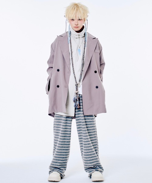 Never mind the XU / Chikashitsu+（ネバーマインド ザ エックスユー / チカシツプラス）の「【Nerd out XU】big stripe tailored jacket / 【ナードアウトエックスユー】ビッグストライプテーラードジャケット <着用動画あり>（テーラードジャケット・メンズ・グレー・M）」の12枚目の写真