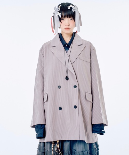 Never mind the XU / Chikashitsu+（ネバーマインド ザ エックスユー / チカシツプラス）の「【Nerd out XU】big stripe tailored jacket / 【ナードアウトエックスユー】ビッグストライプテーラードジャケット <着用動画あり>（テーラードジャケット・メンズ・グレー・M）」の14枚目の写真