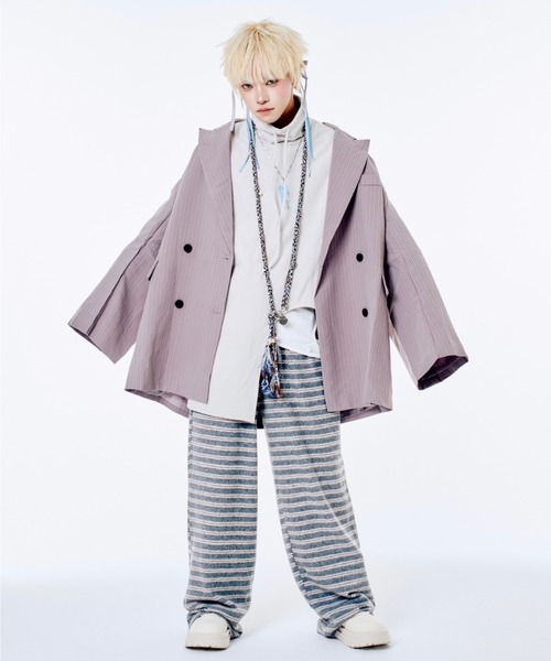 Never mind the XU / Chikashitsu+（ネバーマインド ザ エックスユー / チカシツプラス）の「【Nerd out XU】big stripe tailored jacket / 【ナードアウトエックスユー】ビッグストライプテーラードジャケット <着用動画あり>（テーラードジャケット・メンズ・グレー・M）」の11枚目の写真