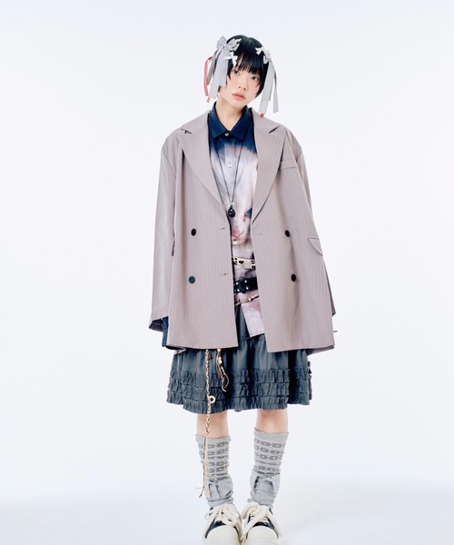 Never mind the XU / Chikashitsu+（ネバーマインド ザ エックスユー / チカシツプラス）の「【Nerd out XU】big stripe tailored jacket / 【ナードアウトエックスユー】ビッグストライプテーラードジャケット <着用動画あり>（テーラードジャケット・メンズ・グレー・M）」の16枚目の写真