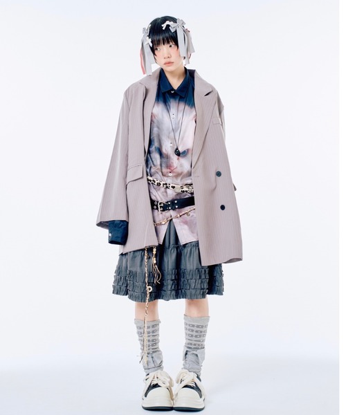 Never mind the XU / Chikashitsu+（ネバーマインド ザ エックスユー / チカシツプラス）の「【Nerd out XU】big stripe tailored jacket / 【ナードアウトエックスユー】ビッグストライプテーラードジャケット <着用動画あり>（テーラードジャケット・メンズ・グレー・M）」の5枚目の写真