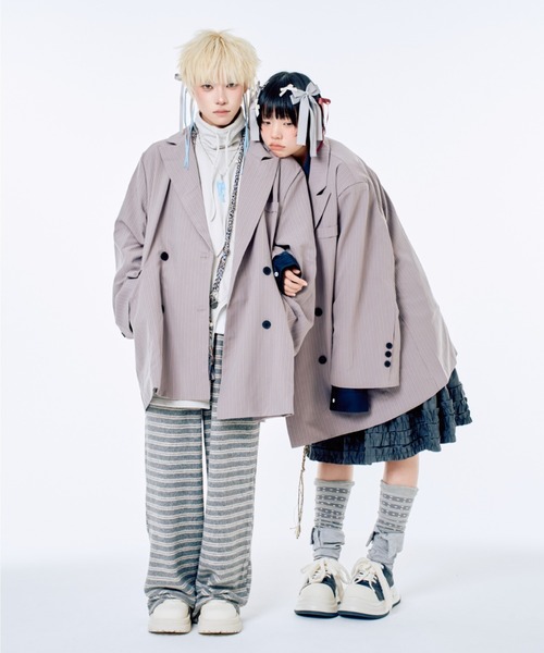 Never mind the XU / Chikashitsu+（ネバーマインド ザ エックスユー / チカシツプラス）の「【Nerd out XU】big stripe tailored jacket / 【ナードアウトエックスユー】ビッグストライプテーラードジャケット <着用動画あり>（テーラードジャケット・メンズ・グレー・M）」の17枚目の写真