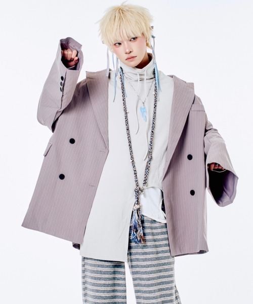 Never mind the XU / Chikashitsu+（ネバーマインド ザ エックスユー / チカシツプラス）の「【Nerd out XU】big stripe tailored jacket / 【ナードアウトエックスユー】ビッグストライプテーラードジャケット <着用動画あり>（テーラードジャケット・メンズ・グレー・M）」の21枚目の写真