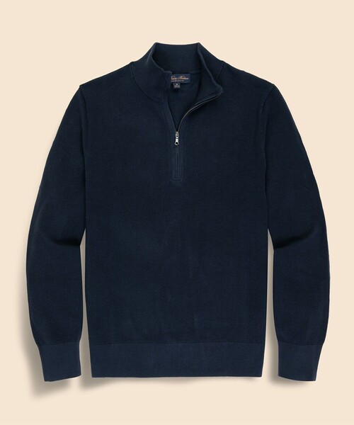 BROOKS BROTHERS(ブルックスブラザーズ)の「スーピマコットン ピケ ハーフジップ モックネックプルオーバー(ニット/セーター・メンズ・ネイビー/カーキ/グレー/ライトブルー・MEDIUM/SMALL/X-LARGE/LARGE)」の1枚目の写真