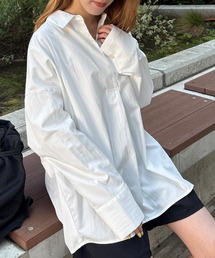 【ISOOK / アイスー】オーバーサイズスキッパーシャツ / ブラウス 長袖 ルーズ ビッグシルエット ワッシャー しわ加工 無地 ブルー ブラック ホワイト 青シャツ 白シャツ 黒 ZOZOTOWN限定