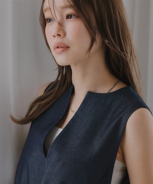 Petitjo（プッチージョ）の「小さいサイズ　麻調シリーズ　VネックノースリーブAラインワンピース　低身長さん・小柄女性（ワンピース・レディース・ブルー/グレー/ベージュ・PL/PM/PS/PSS）」の14枚目の写真