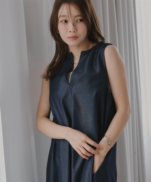 Petitjo（プッチージョ）の「小さいサイズ　麻調シリーズ　VネックノースリーブAラインワンピース　低身長さん・小柄女性（ワンピース・レディース・ブルー/グレー/ベージュ・PL/PM/PS/PSS）」の15枚目の写真