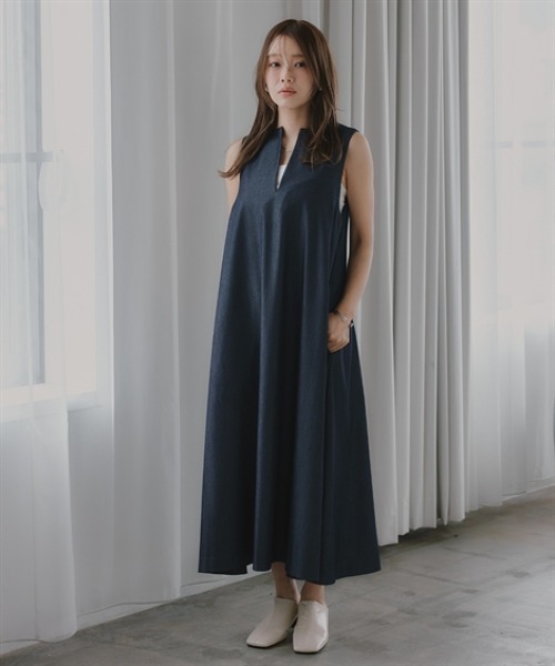 Petitjo（プッチージョ）の「小さいサイズ　麻調シリーズ　VネックノースリーブAラインワンピース　低身長さん・小柄女性（ワンピース・レディース・ブルー/グレー/ベージュ・PL/PM/PS/PSS）」の18枚目の写真