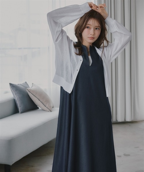 Petitjo（プッチージョ）の「小さいサイズ　麻調シリーズ　VネックノースリーブAラインワンピース　低身長さん・小柄女性（ワンピース・レディース・ブルー/グレー/ベージュ・PL/PM/PS/PSS）」の22枚目の写真