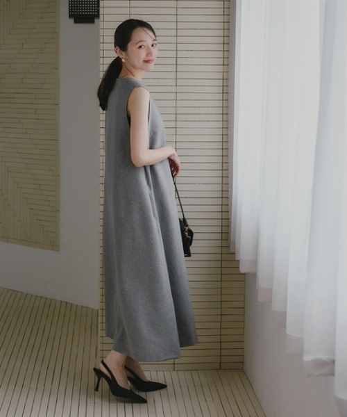 Petitjo（プッチージョ）の「小さいサイズ　麻調シリーズ　VネックノースリーブAラインワンピース　低身長さん・小柄女性（ワンピース・レディース・ブルー/グレー/ベージュ・PL/PM/PS/PSS）」の7枚目の写真
