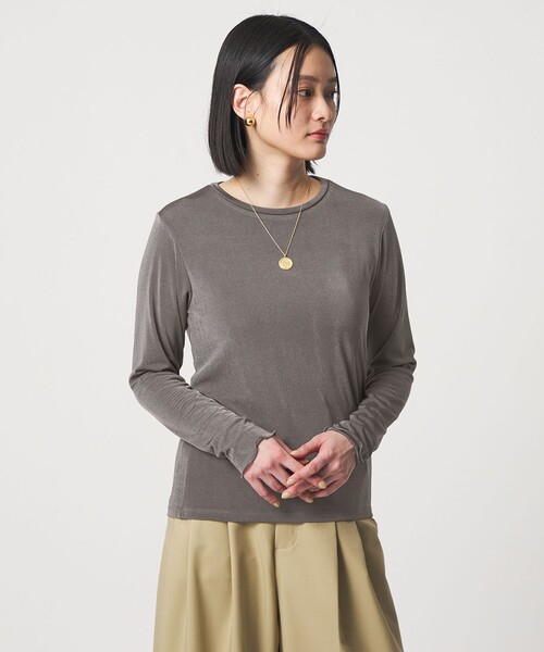 A DAY IN THE LIFE UNITED ARROWS(アデイインザライフユナイテッドアローズ)の「シャイニーリブ カットソー <A DAY IN THE LIFE>(Tシャツ/カットソー・レディース・ライム/オフホワイト/ダークグレー・FREE)」の3枚目の写真