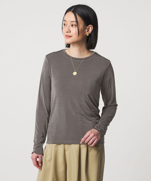 A DAY IN THE LIFE UNITED ARROWS(アデイインザライフユナイテッドアローズ)の「シャイニーリブ カットソー <A DAY IN THE LIFE>(Tシャツ/カットソー・レディース・ライム/オフホワイト/ダークグレー・FREE)」の4枚目の写真