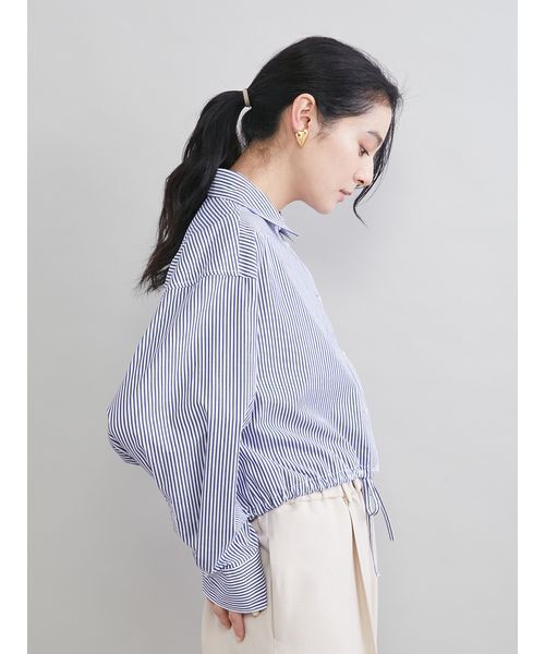 Mila Owen(ミラオーウェン)の「ストライプドロストショートシャツ(シャツ/ブラウス・レディース・ピンク/グリーン/ダークネイビー/ブルー・F)」の5枚目の写真