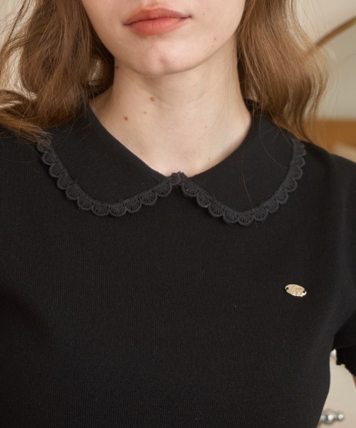 Birthday room（バースデイルーム）の「丸襟サマーニットポロ/Round-neck summer knit polo（ポロシャツ・レディース・ブラック/ホワイト・FREE）」の11枚目の写真