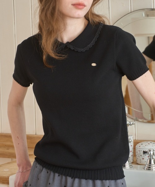 Birthday room（バースデイルーム）の「丸襟サマーニットポロ/Round-neck summer knit polo（ポロシャツ・レディース・ブラック/ホワイト・FREE）」の15枚目の写真