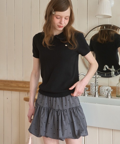 Birthday room（バースデイルーム）の「丸襟サマーニットポロ/Round-neck summer knit polo（ポロシャツ・レディース・ブラック/ホワイト・FREE）」の16枚目の写真