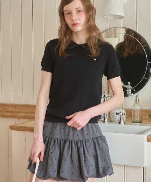 Birthday room（バースデイルーム）の「丸襟サマーニットポロ/Round-neck summer knit polo（ポロシャツ・レディース・ブラック/ホワイト・FREE）」の17枚目の写真