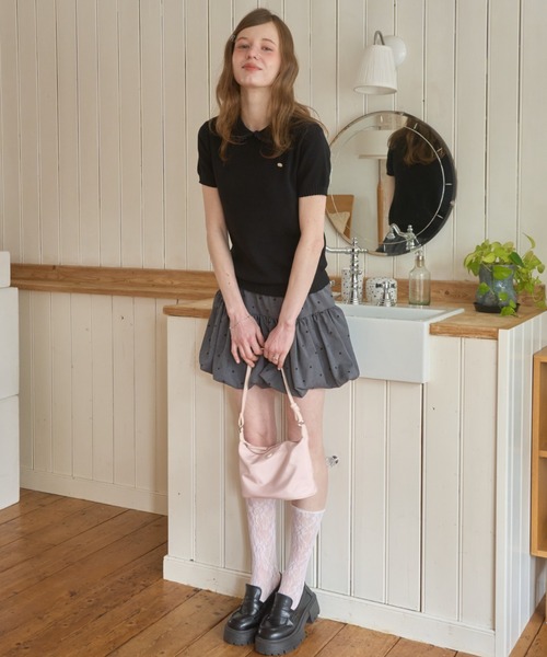 Birthday room（バースデイルーム）の「丸襟サマーニットポロ/Round-neck summer knit polo（ポロシャツ・レディース・ブラック/ホワイト・FREE）」の18枚目の写真