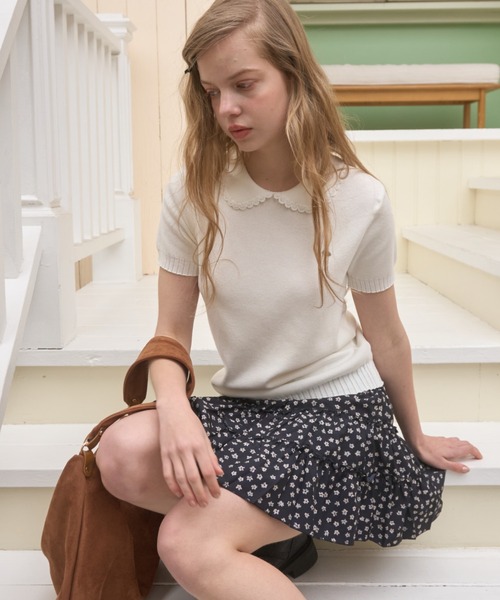 Birthday room（バースデイルーム）の「丸襟サマーニットポロ/Round-neck summer knit polo（ポロシャツ・レディース・ブラック/ホワイト・FREE）」の5枚目の写真