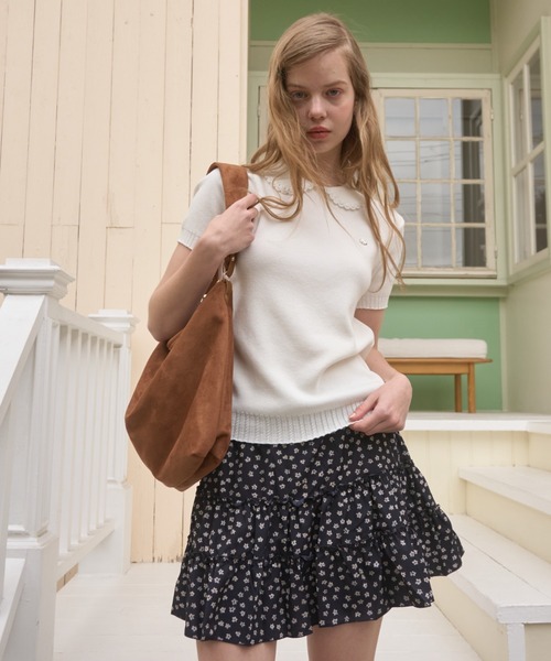 Birthday room（バースデイルーム）の「丸襟サマーニットポロ/Round-neck summer knit polo（ポロシャツ・レディース・ブラック/ホワイト・FREE）」の6枚目の写真