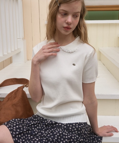 Birthday room（バースデイルーム）の「丸襟サマーニットポロ/Round-neck summer knit polo（ポロシャツ・レディース・ブラック/ホワイト・FREE）」の20枚目の写真