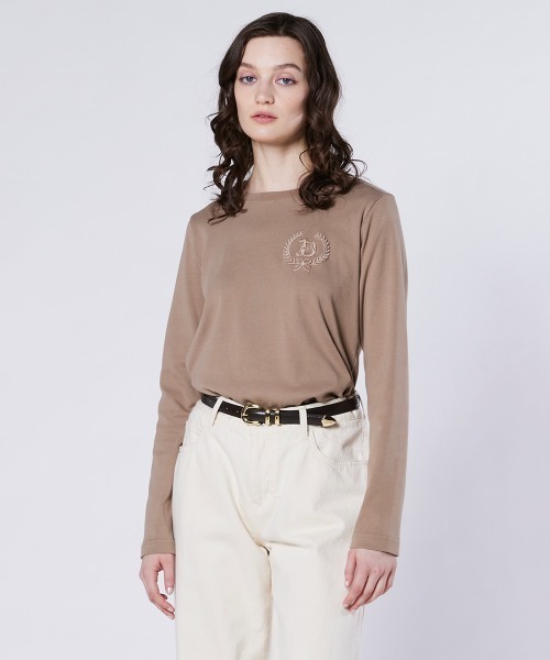 DOUBLE STANDARD CLOTHING（ダブルスタンダードクロージング）の「Dロゴ フライスTシャツ（Tシャツ/カットソー・レディース・ブラック/オフホワイト/ベージュ・FREE）」の3枚目の写真