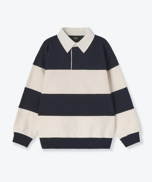 MUSINSA STANDARD KIDS（ムシンサスタンダードキッズ）の「オーバーサイズストライプラグビー スウェットシャツ [ネイビー/クリーム]（スウェット・レディース・その他・100/110/120/130/140/150/160）」の2枚目の写真