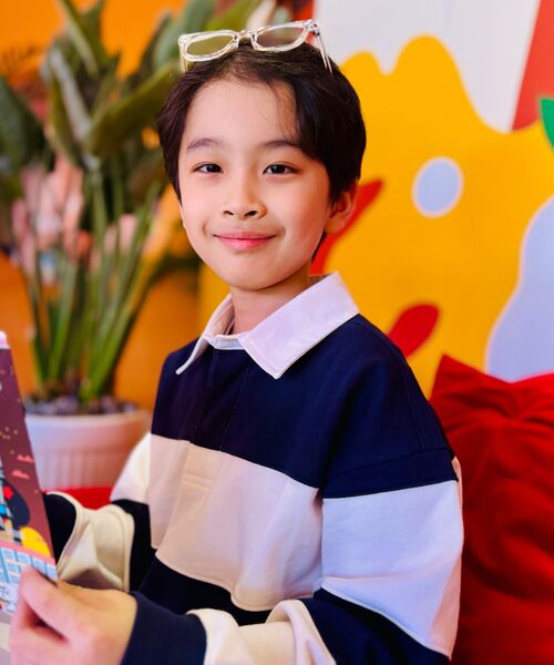 MUSINSA STANDARD KIDS（ムシンサスタンダードキッズ）の「オーバーサイズストライプラグビー スウェットシャツ [ネイビー/クリーム]（スウェット・レディース・その他・100/110/120/130/140/150/160）」の8枚目の写真