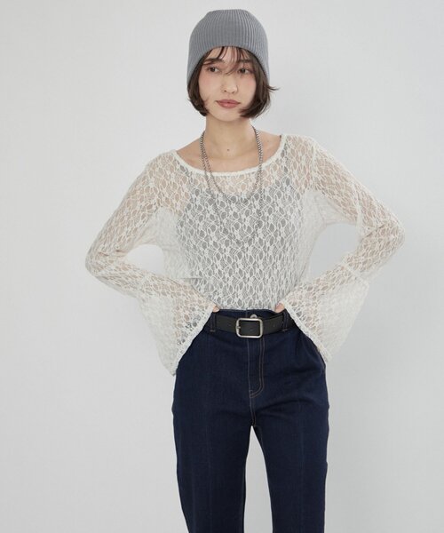 Remind me and forever（リマインドミーアンドフォーエバー）の「【レディライクなきこなしに】レースフレアー袖プルオーバー（Tシャツ/カットソー・レディース・オフホワイト/ブラック・FREE）」の3枚目の写真