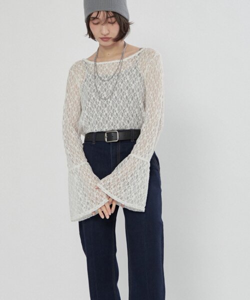 Remind me and forever（リマインドミーアンドフォーエバー）の「【レディライクなきこなしに】レースフレアー袖プルオーバー（Tシャツ/カットソー・レディース・オフホワイト/ブラック・FREE）」の6枚目の写真