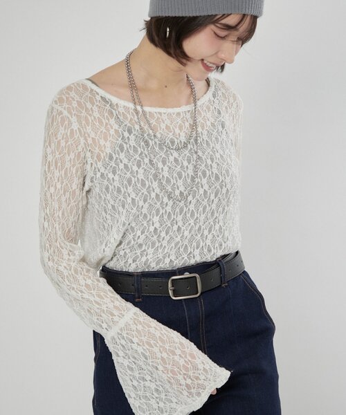 Remind me and forever（リマインドミーアンドフォーエバー）の「【レディライクなきこなしに】レースフレアー袖プルオーバー（Tシャツ/カットソー・レディース・オフホワイト/ブラック・FREE）」の7枚目の写真