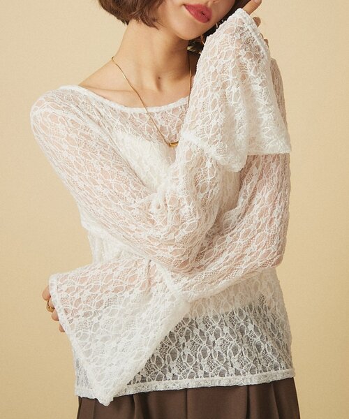 Remind me and forever（リマインドミーアンドフォーエバー）の「【レディライクなきこなしに】レースフレアー袖プルオーバー（Tシャツ/カットソー・レディース・オフホワイト/ブラック・FREE）」の11枚目の写真