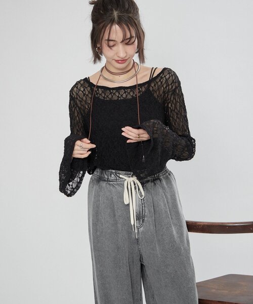 Remind me and forever（リマインドミーアンドフォーエバー）の「【レディライクなきこなしに】レースフレアー袖プルオーバー（Tシャツ/カットソー・レディース・オフホワイト/ブラック・FREE）」の18枚目の写真