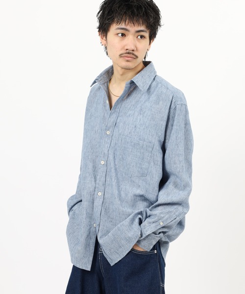 FUNALIVE（ファンアライブ）の「ATU　リネンライククロスレギュラーシャツ 長袖（シャツ/ブラウス・メンズ・ブラウン/ネイビー/ホワイト/ライトグリーン/ブルー・L/M）」の11枚目の写真