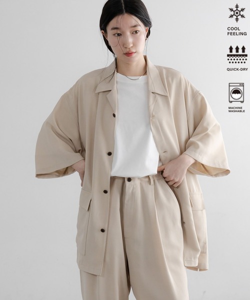 LOWRYS FARM(ローリーズファーム)の「吸水速乾・接触冷感機能付【SETUP可能】【LFM(U)】バスケットオープンカラーSS 638038(シャツ/ブラウス・メンズ・アイボリー/ネイビー・LARGE/MEDIUM)」の2枚目の写真