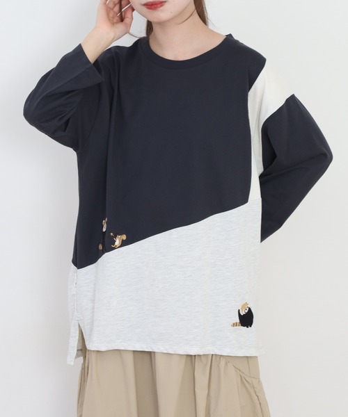 Quelle Chance(ケルシャンス)の「配色切替 長袖プルオーバー(Tシャツ/カットソー・レディース・グレー系その他/ホワイト系8・L/M)」の2枚目の写真