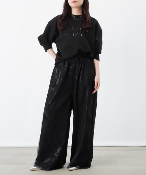 LUCA/LADY LUCK LUCA（ルカ/レディラックルカ）の「LC/LLL ジョーゼット箔プリントチュールレイヤードパンツ（その他パンツ・レディース・ブラック/ゴールド/シルバー・FREE）」の10枚目の写真