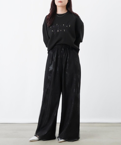 LUCA/LADY LUCK LUCA（ルカ/レディラックルカ）の「LC/LLL ジョーゼット箔プリントチュールレイヤードパンツ（その他パンツ・レディース・ブラック/ゴールド/シルバー・FREE）」の6枚目の写真