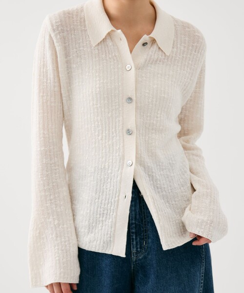 PUBLIC TOKYO（パブリックトウキョウ）の「【2026春新作】スラブニットカーディガン（カーディガン/ボレロ・レディース・ブラウン/ホワイト・FREE）」の2枚目の写真