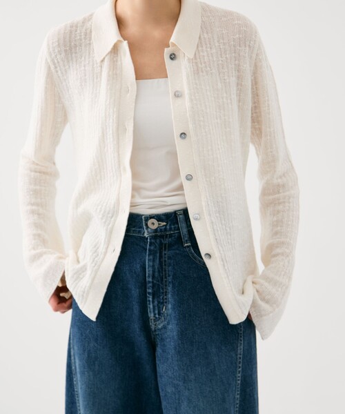 PUBLIC TOKYO（パブリックトウキョウ）の「【2026春新作】スラブニットカーディガン（カーディガン/ボレロ・レディース・ブラウン/ホワイト・FREE）」の6枚目の写真